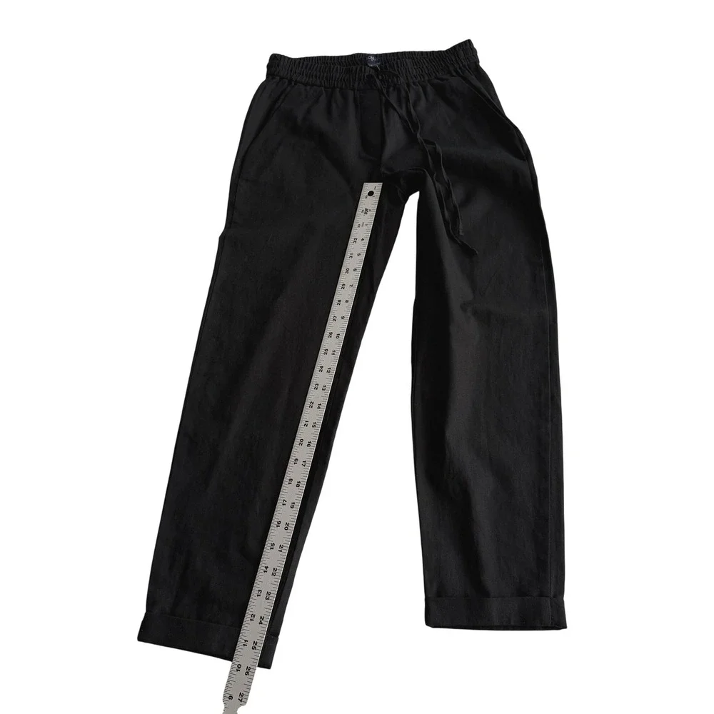J Crew Factory NWT Linen Cotton Blend Drawstring Pull On Cuffed Black Pants 00‎ - Picture 10 of 10